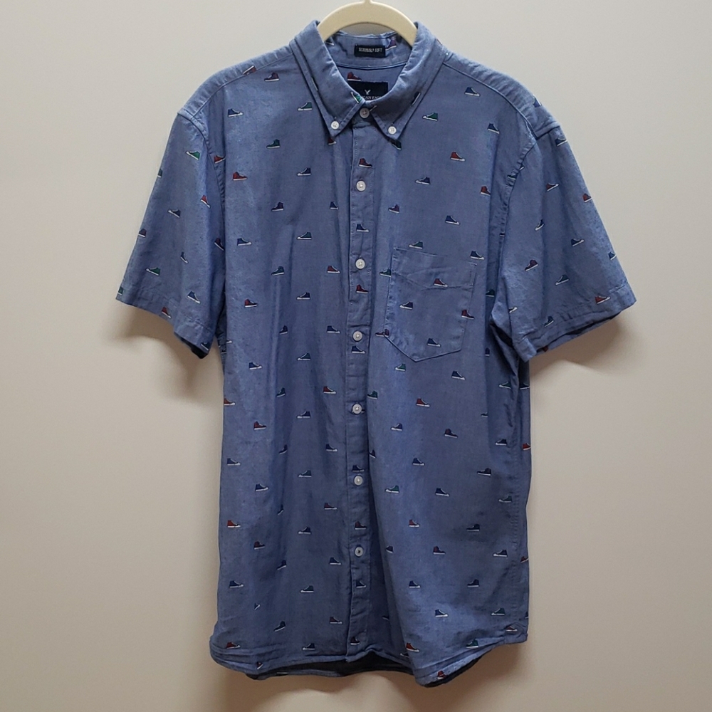 M AE Sneaker Print Button-Up Shirt A83